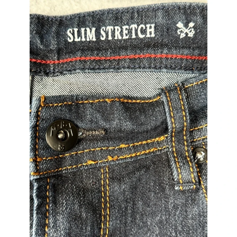 MBX Mens Slim Stretch Jeans W34 L30 Dark Blue Denim 5 Pocket